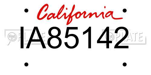 IA85142 California License Plate