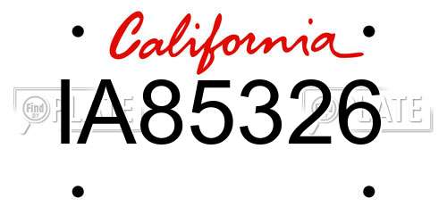 IA85326 California License Plate