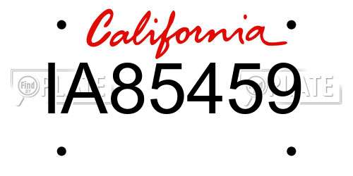 IA85459 California License Plate