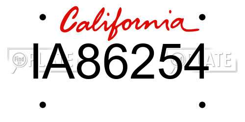 IA86254 California License Plate