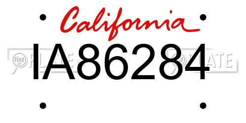 IA86284 California License Plate