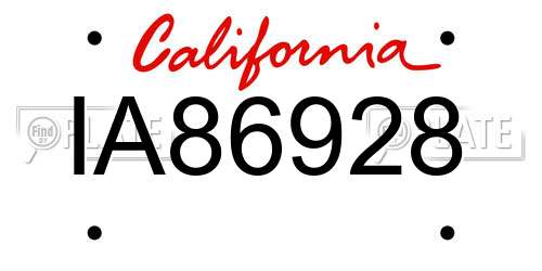 IA86928 California License Plate