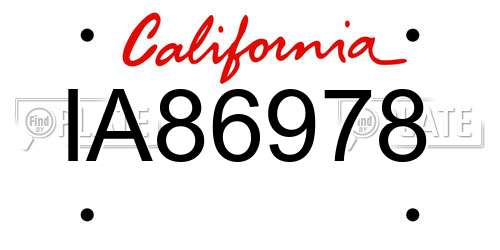 IA86978 California License Plate