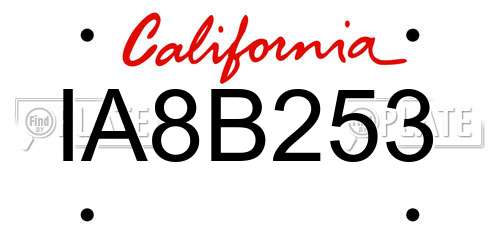IA8B253 California License Plate