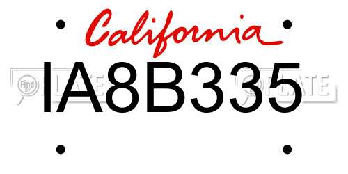 IA8B335 California License Plate