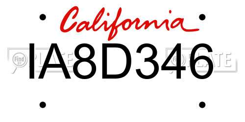 IA8D346 California License Plate