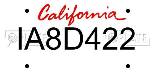 IA8D422 California License Plate