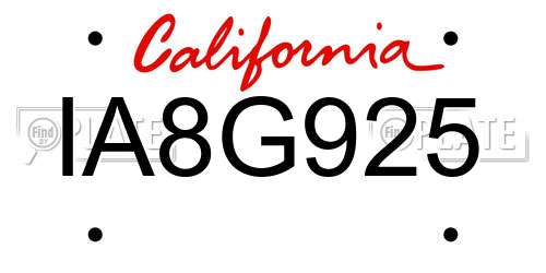 IA8G925 California License Plate