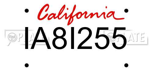 IA8I255 California License Plate