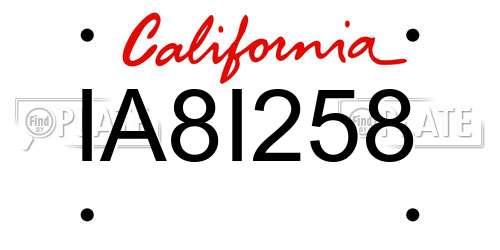 IA8I258 California License Plate