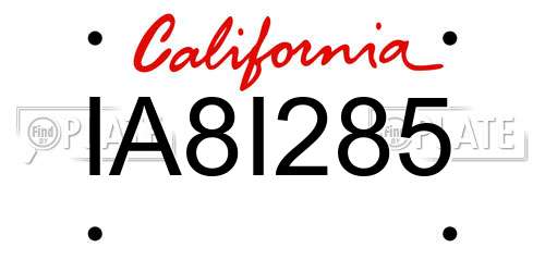 IA8I285 California License Plate