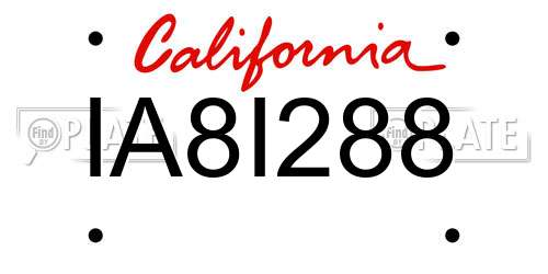 IA8I288 California License Plate