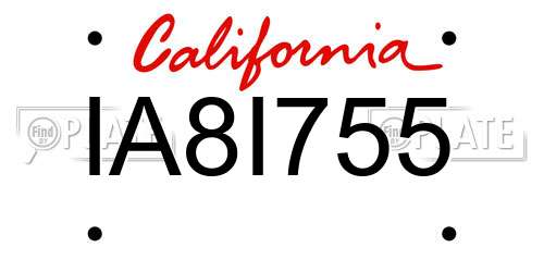 IA8I755 California License Plate