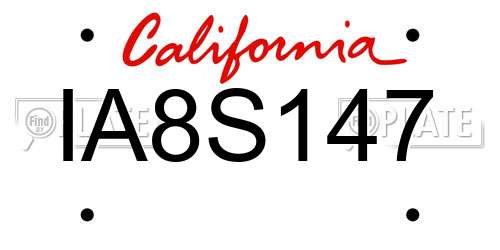 IA8S147 California License Plate