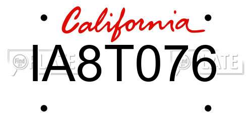 IA8T076 California License Plate