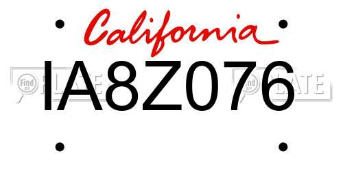 IA8Z076 California License Plate