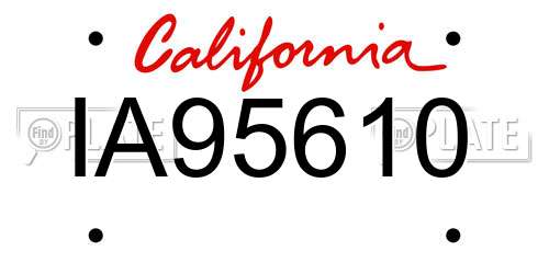 IA95610 California License Plate