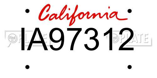IA97312 California License Plate