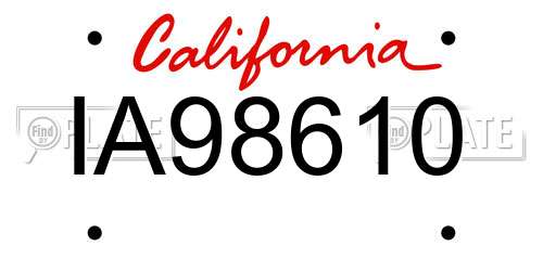IA98610 California License Plate