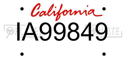 IA99849 California License Plate