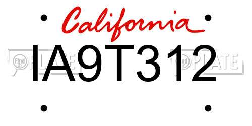 IA9T312 California License Plate