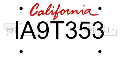 IA9T353 California License Plate