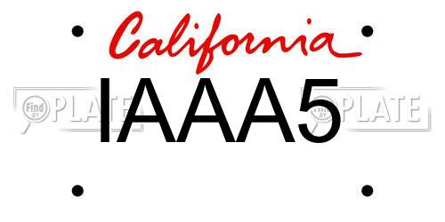 IAAA5 California License Plate