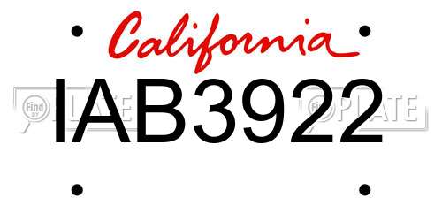 IAB3922 California License Plate