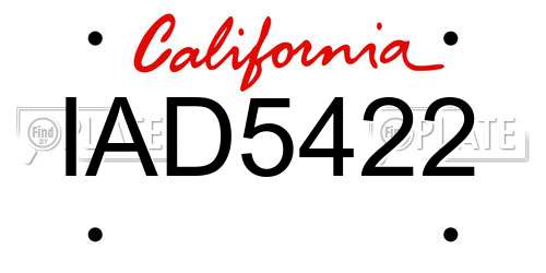 IAD5422 California License Plate