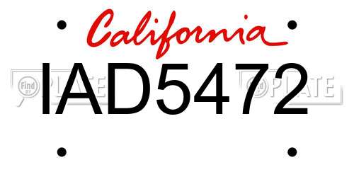 IAD5472 California License Plate