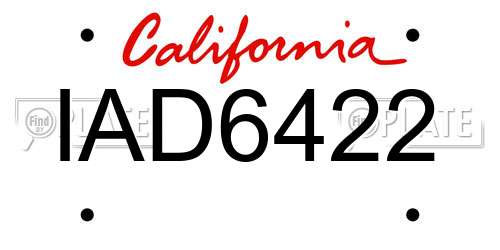 IAD6422 California License Plate