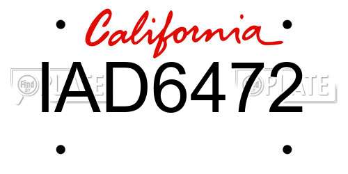 IAD6472 California License Plate