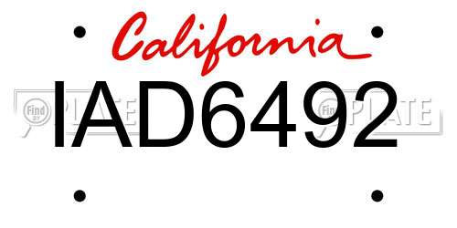 IAD6492 California License Plate