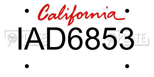 IAD6853 California License Plate