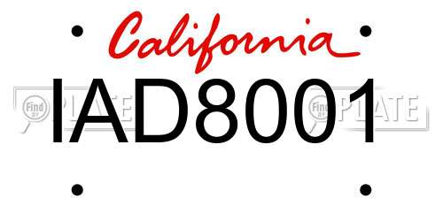 IAD8001 California License Plate