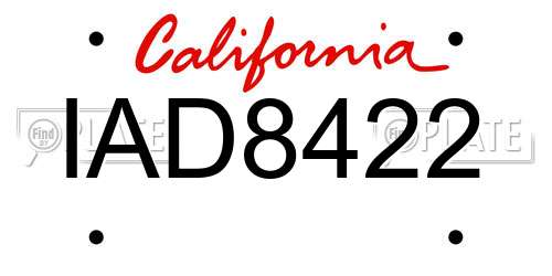 IAD8422 California License Plate