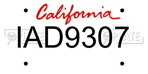 IAD9307 California License Plate