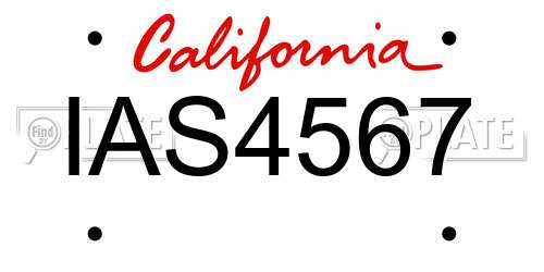 IAS4567 California License Plate