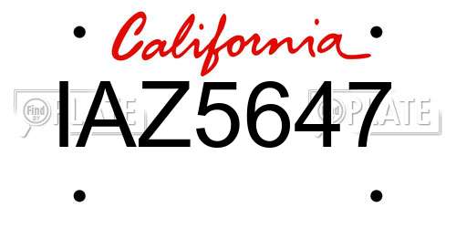 IAZ5647 California License Plate