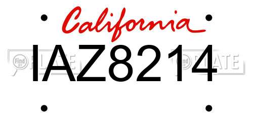 IAZ8214 California License Plate