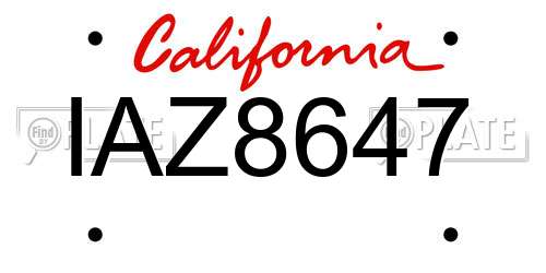 IAZ8647 California License Plate