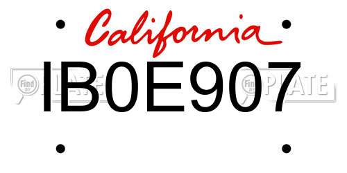 IB0E907 California License Plate