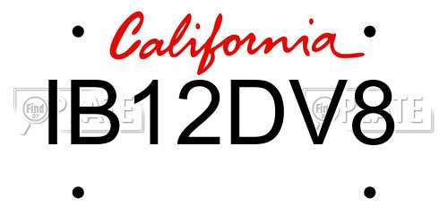 IB12DV8 California License Plate