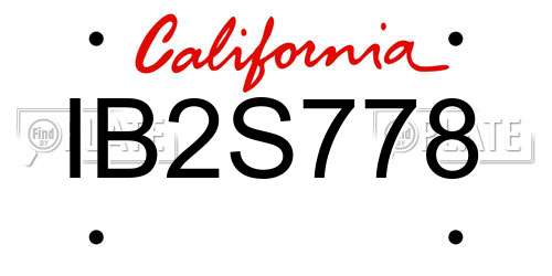 IB2S778 California License Plate