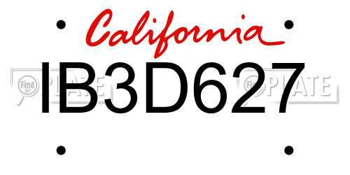 IB3D627 California License Plate