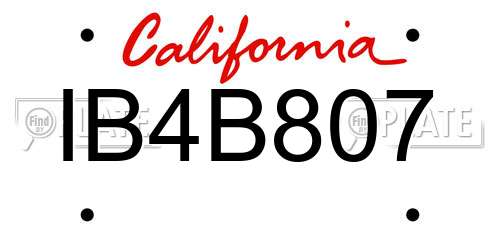 IB4B807 California License Plate