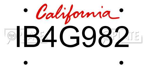 IB4G982 California License Plate