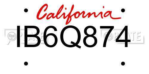 IB6Q874 California License Plate