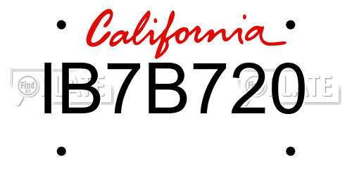 IB7B720 California License Plate
