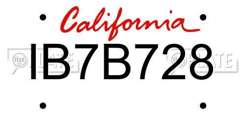 IB7B728 California License Plate